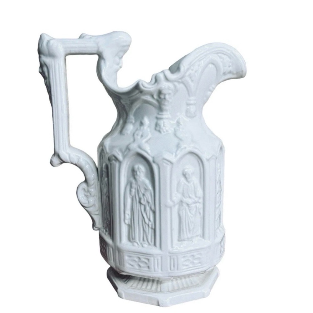 Vtg Glazed Sprigged Apostles Pottery Jug Pitcher Charles Meigh Repro Italy 6.5”
